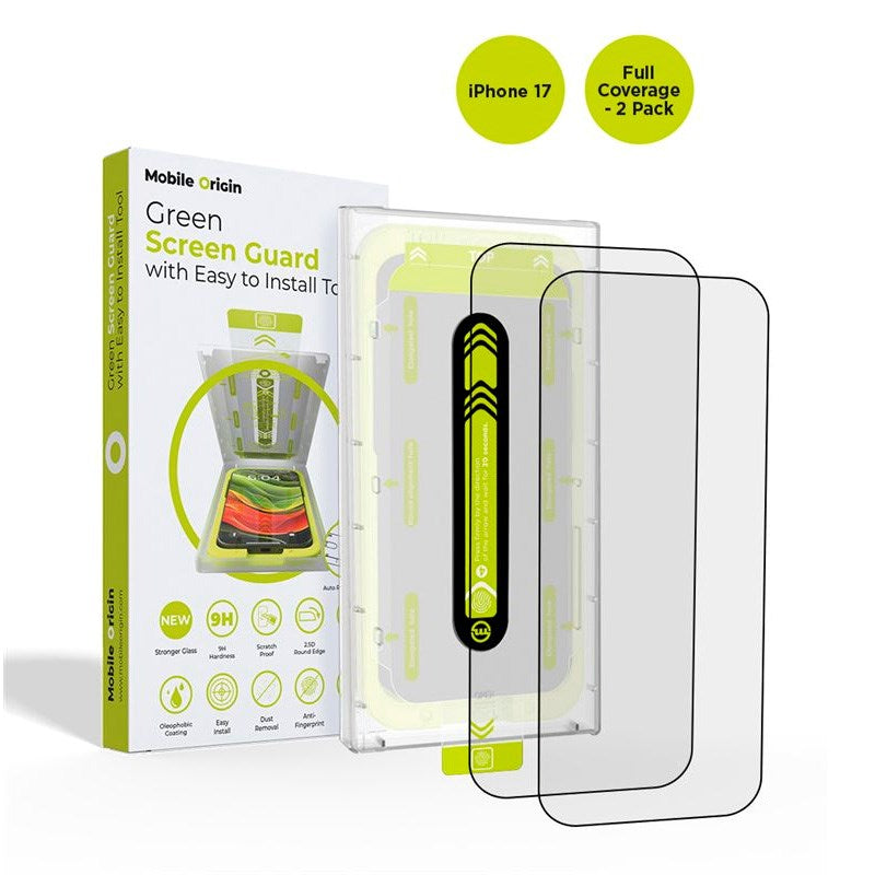 iPhone 17 Mobile Origin Screen Guard Screen Protector with Mounting Box - 2 pcs. - Transparent / Black Edge