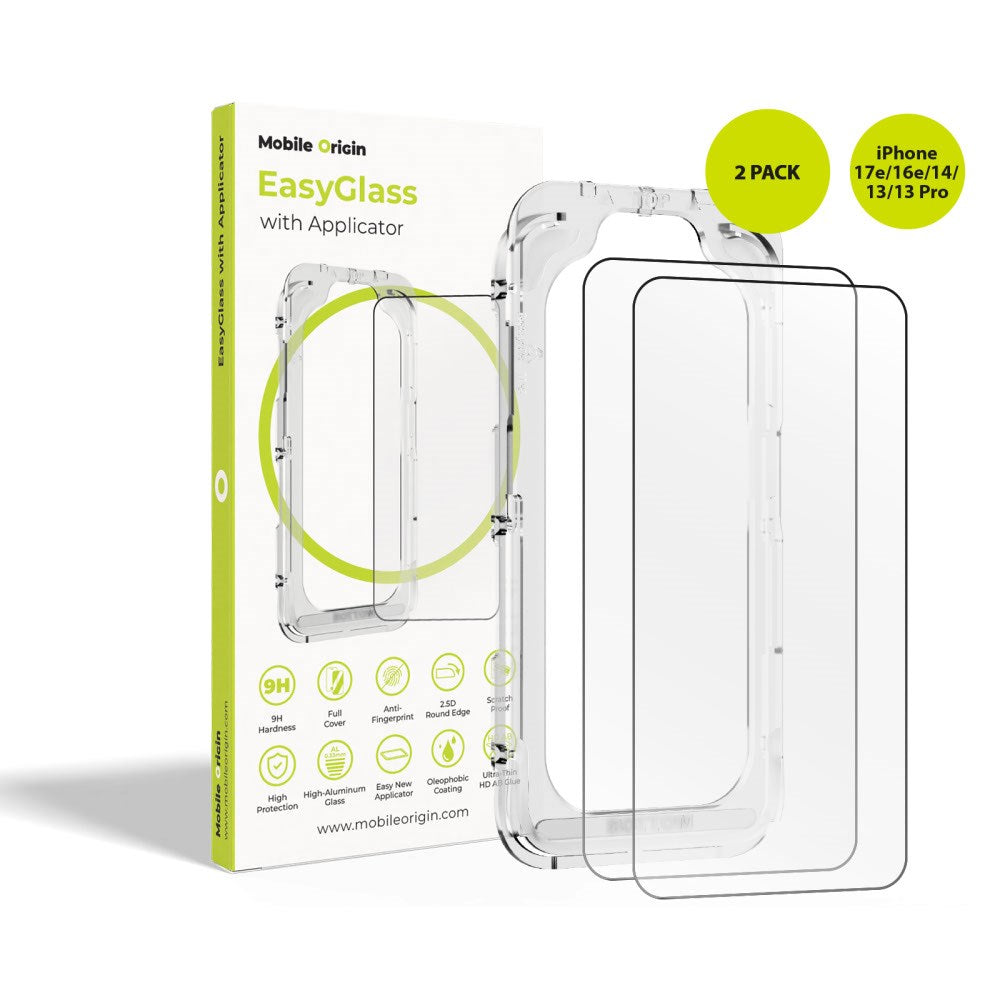 iPhone 17e / 16e / 14 / 13 / 13 Pro Mobile Origin EasyGlass Screen Protector Glass - 2 pcs. - Transparent