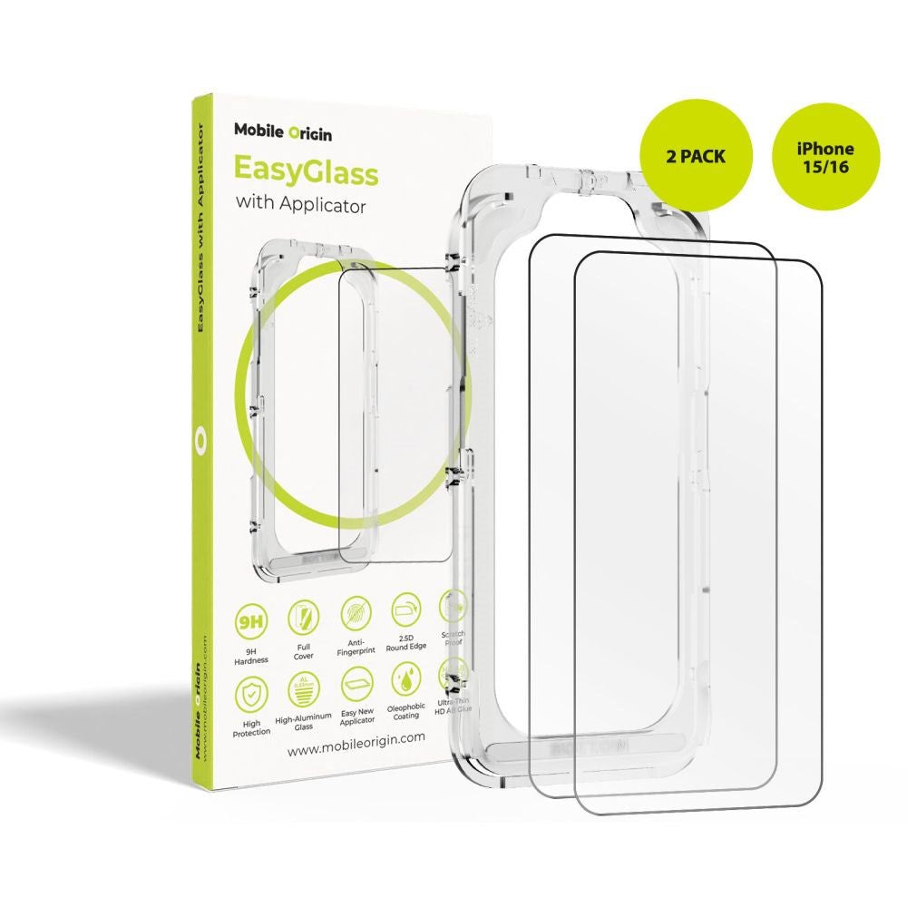 iPhone 16 / 15 Mobile Origin EasyGlass Screen Protector Glass - 2 pcs. - Transparent