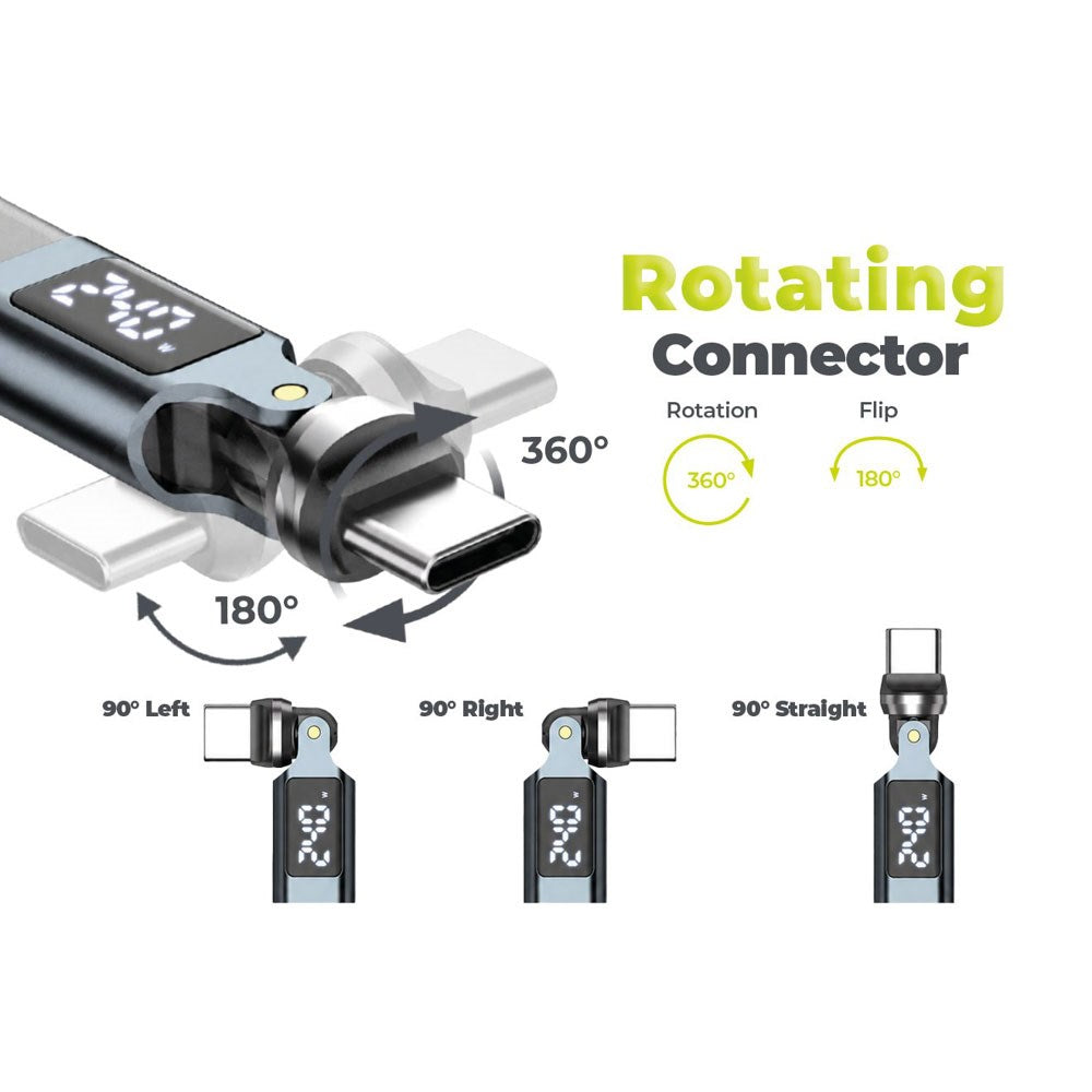 Mobile Origin 240W Display 540° Rotating USB-C to USB-C Cable - 1.8m - Black