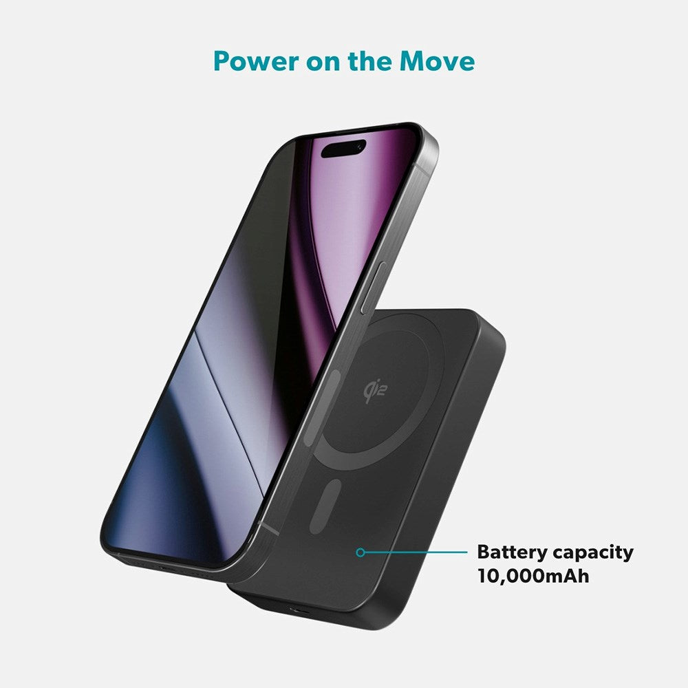 Epico 20W UltraPack EM71 Alu Mag+ 10.000 mAh Power Bank with USB-C - MagSafe and Qi2 Compatible - Black