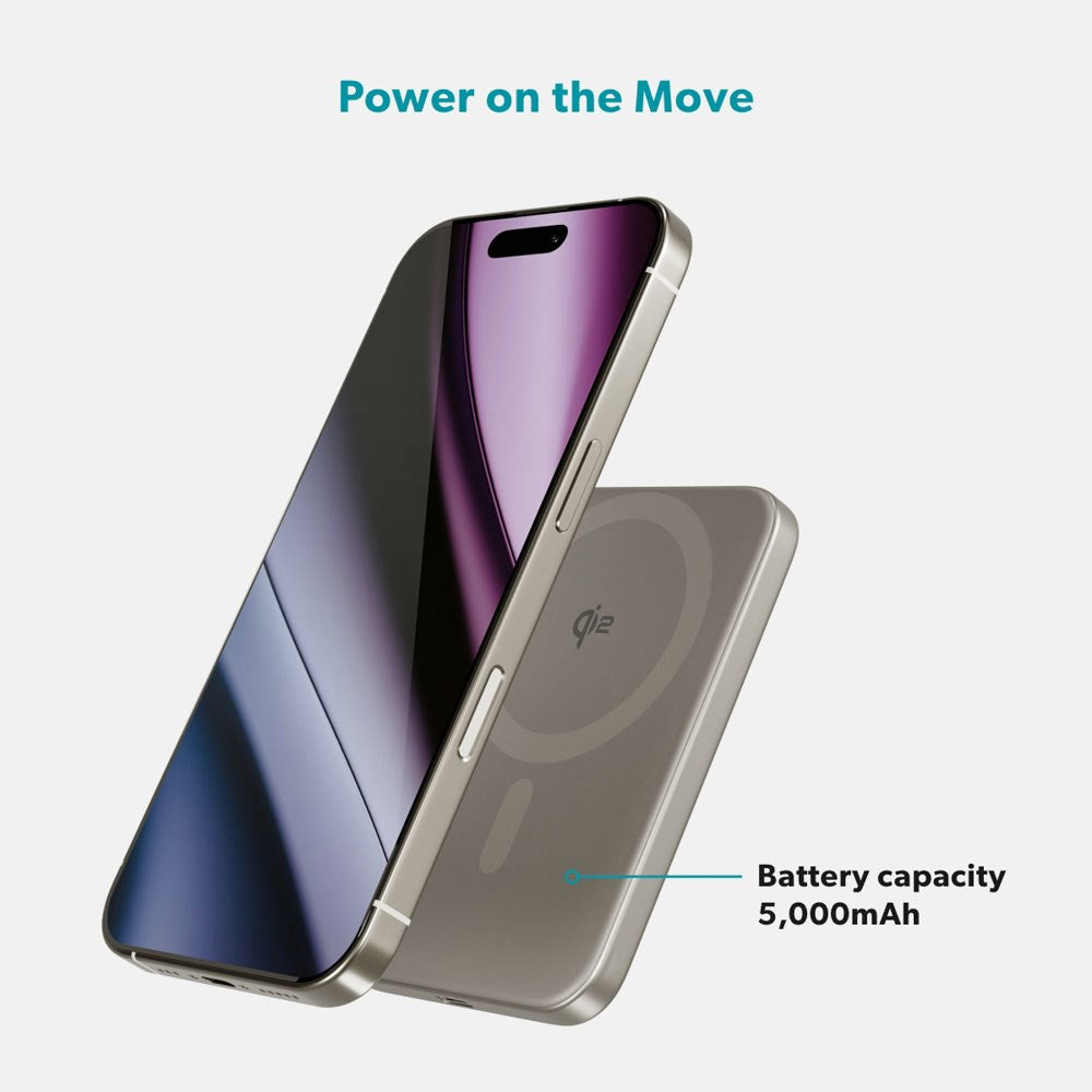 Epico 15W UltraPack EM51 Slim Alu Mag+ 5000 mAh Power Bank with USB-C - Qi2 / MagSafe Compatible - Titanium