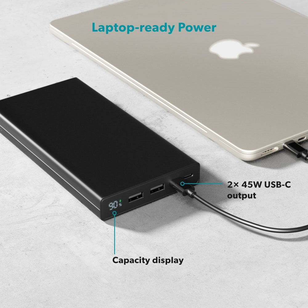 Epico 45W Power Bank 30,000 mAh with 2 x USB-A Plug 2 x USB-C Plug 1 x USB-C Cable - Black