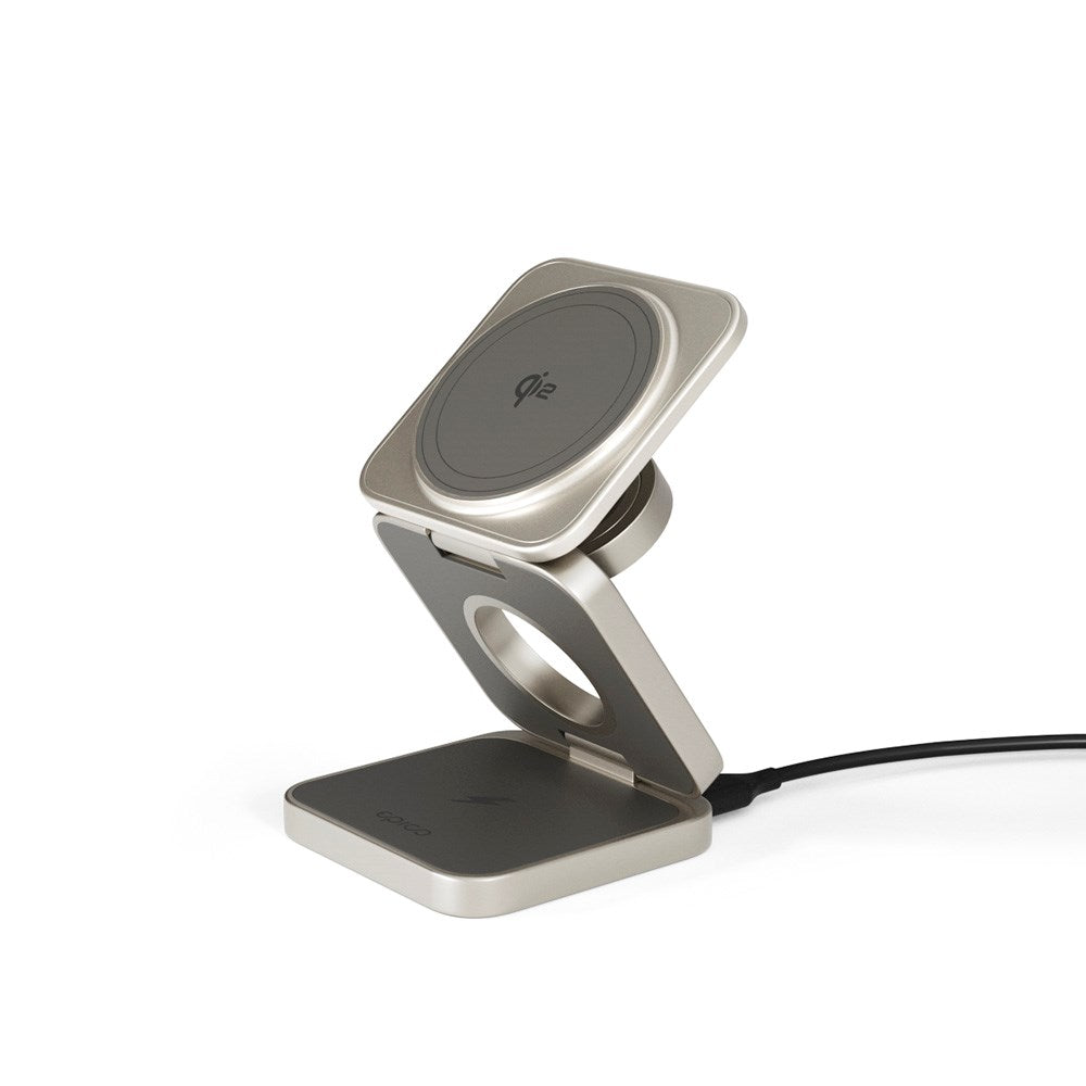 Epico UltraBase Qi2 Fold Alu Mag+ 3-in-1 Wireless Charger - MagSafe Compatible - Titanium