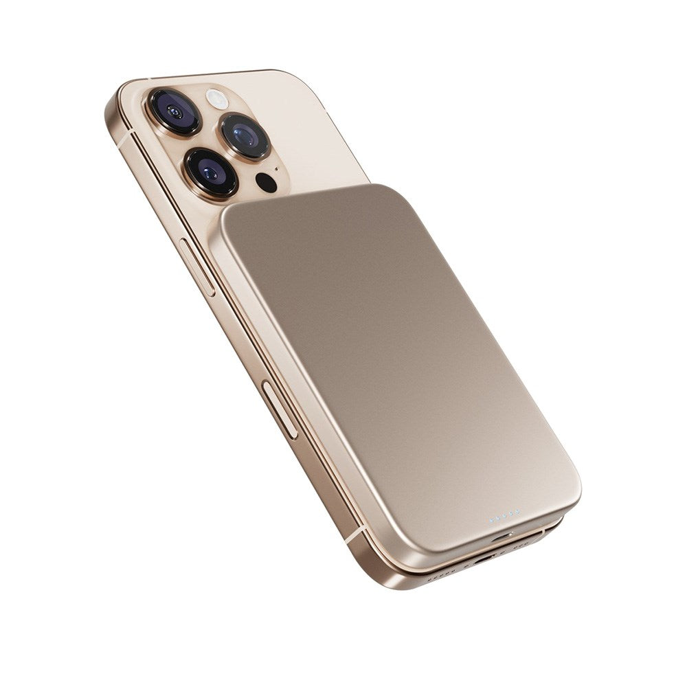 Epico 15W UltraPack EM51 Slim Alu Mag+ 5000 mAh Power Bank with USB-C - Qi2 / MagSafe Compatible - Desert Titanium