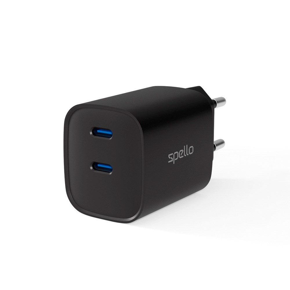 Spello 45W PD (Power Delivery) Wall Charger with 2 x USB-C - Black