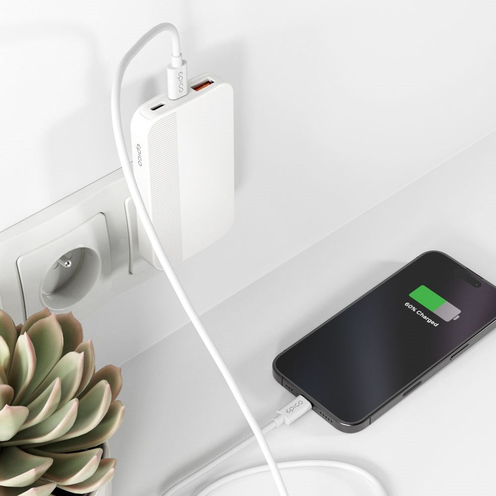 Epico UltraBoost Flat GaN 65W Wall Charger - 2x USB-C / 1x USB-A - White