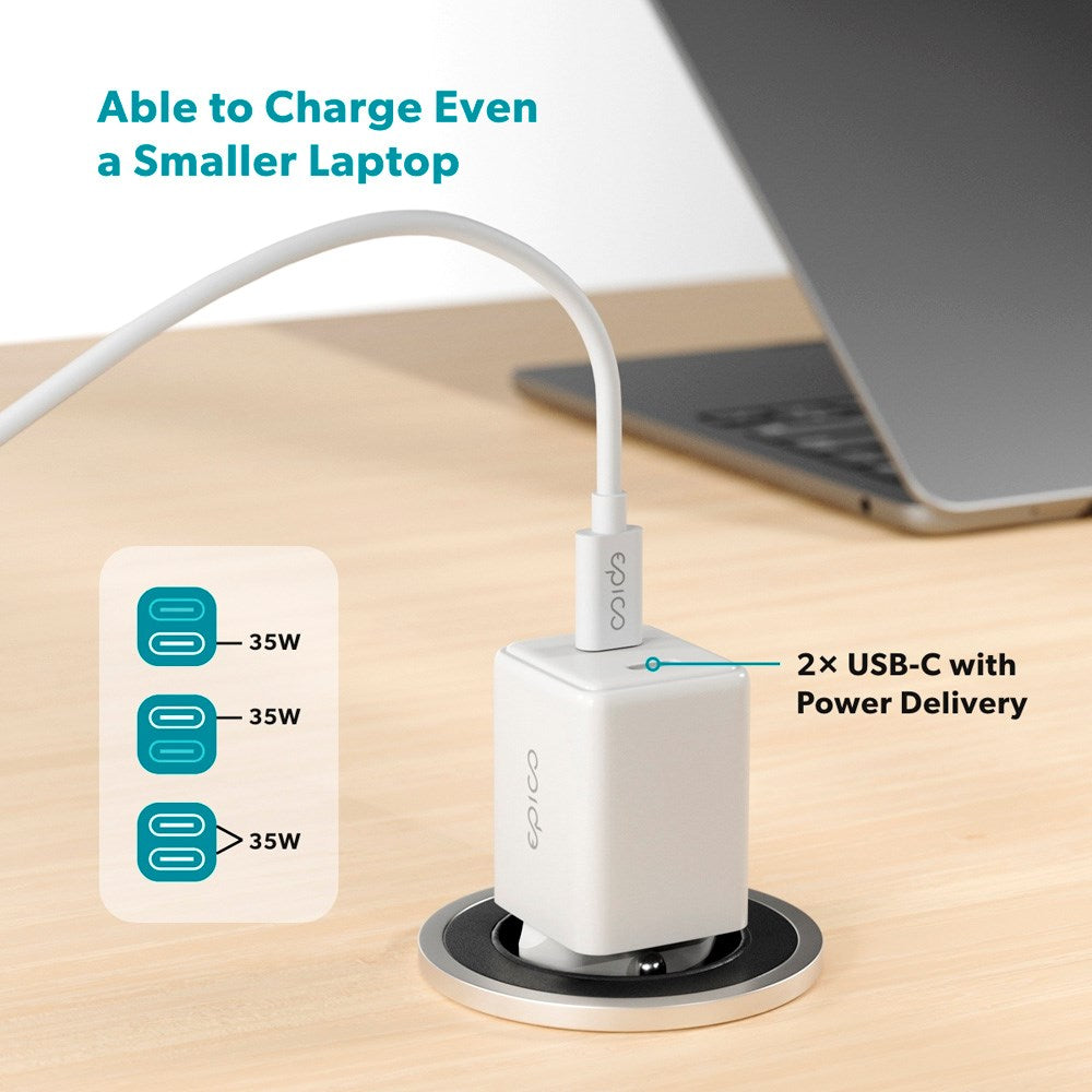 Epico UltraBoost GaN 35W Wall Charger with 2x USB-C - White