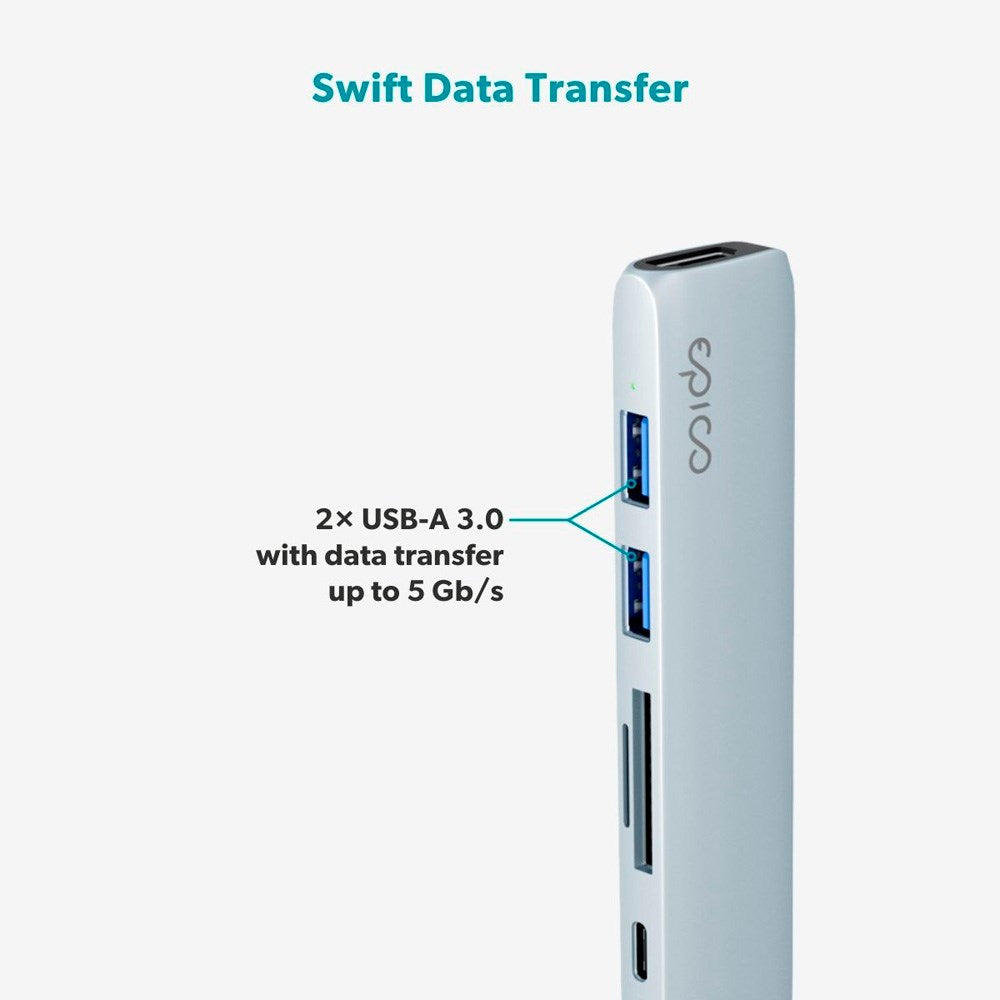 Epico 6-in-1 Aluminium Hub 8K - Sky Blue