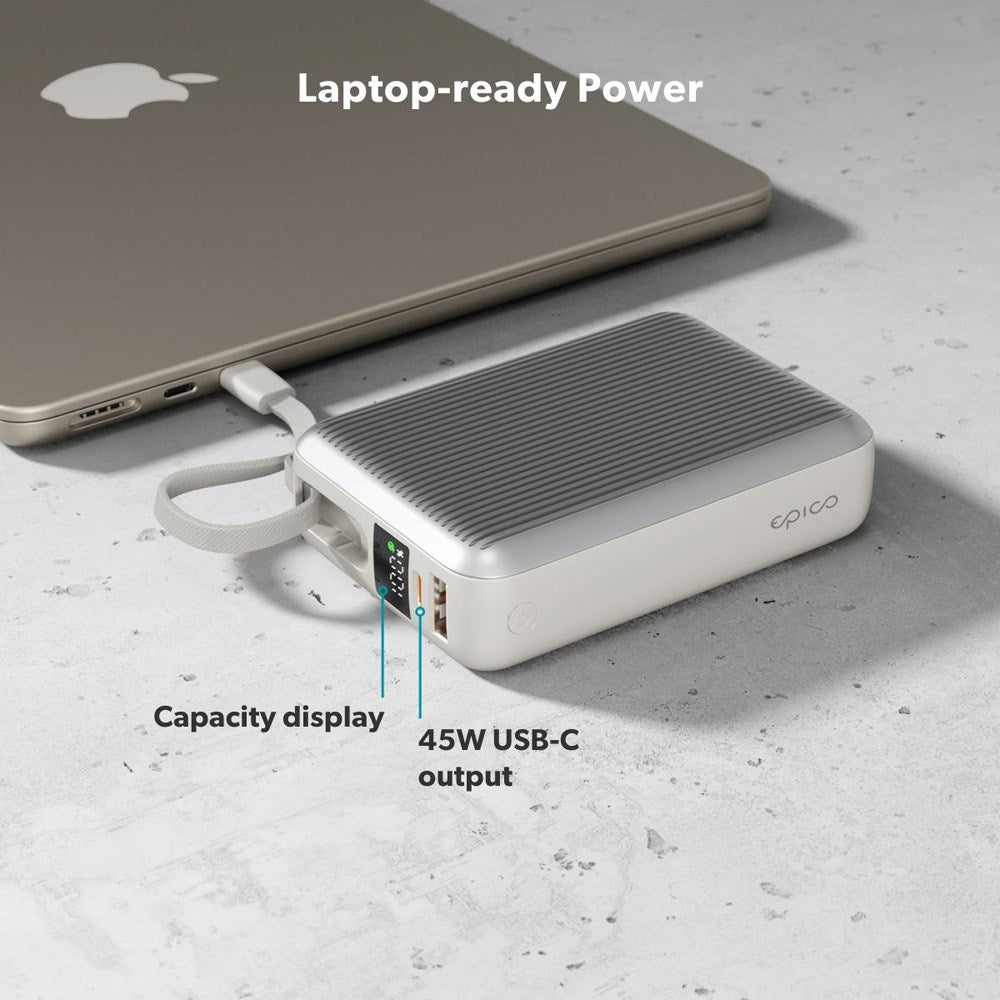 Epico UltraPack 45W Powerbank 20.000mAh with Retractable USB-C Cable - Grey