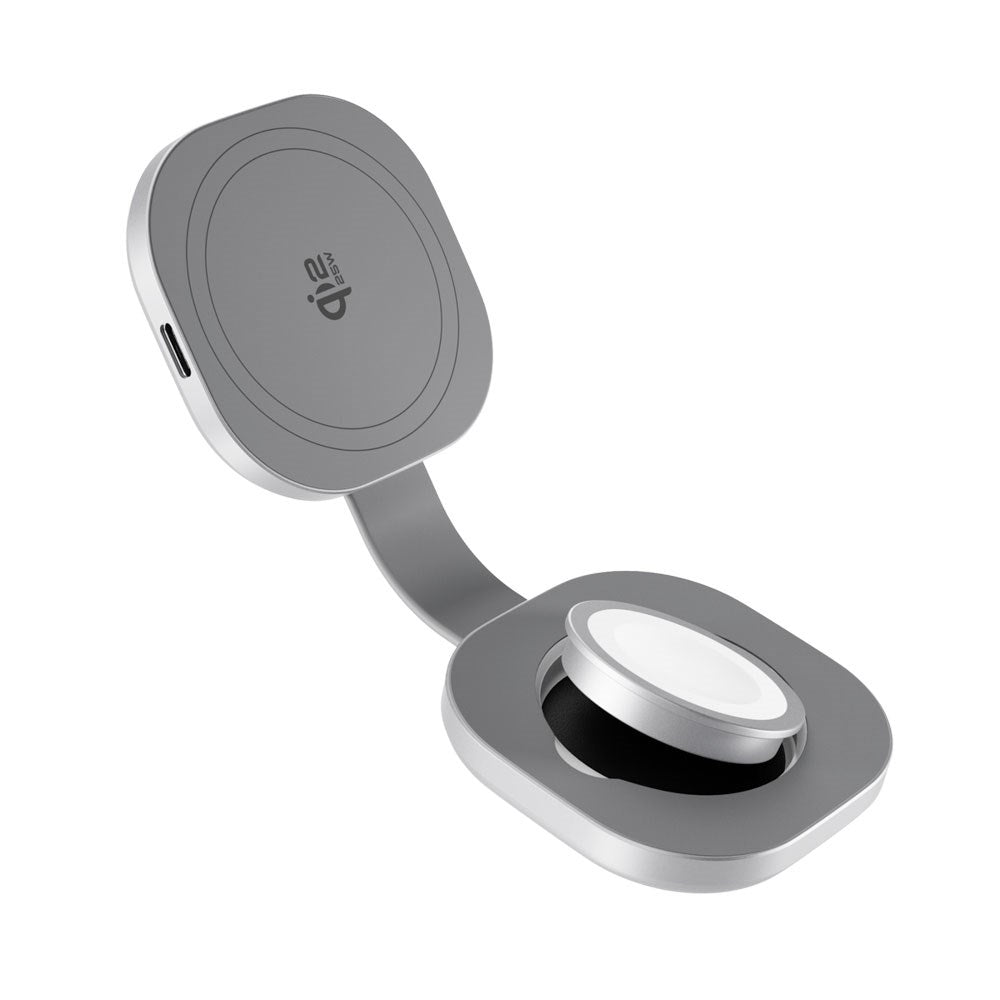 Epico UltraBase Compact Wireless Charger 25W for Smartphone / Apple Watch - MagSafe / Qi2 Compatible - Silver