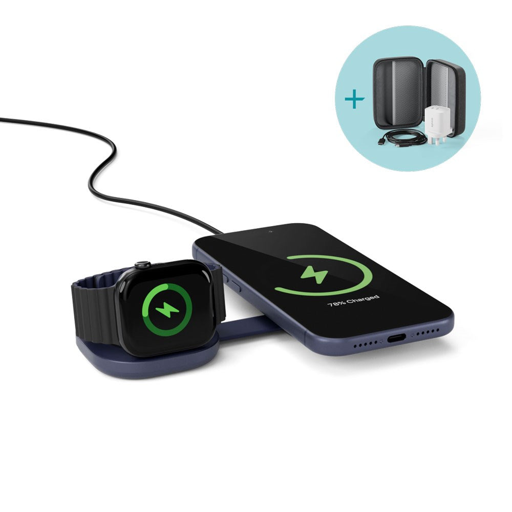Epico UltraBase Compact Wireless Charger 25W for Smartphone / Apple Watch - MagSafe / Qi2 Compatible - Dark Blue