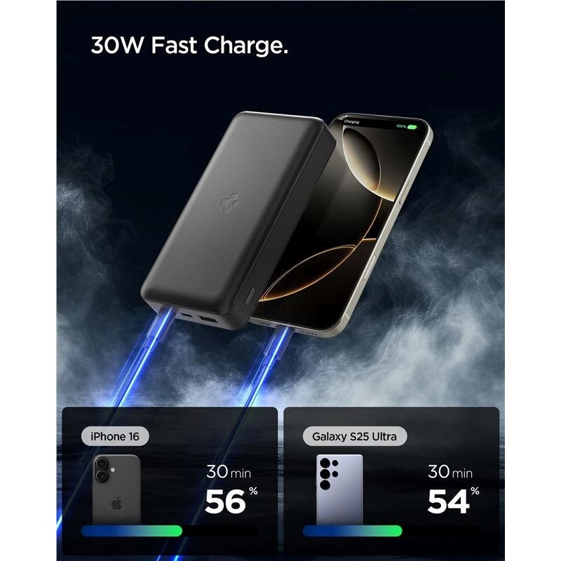 Spigen Essential 30.000mAh Powerbank with 2 x USB-C - 1 x USB-A - 30W - Black