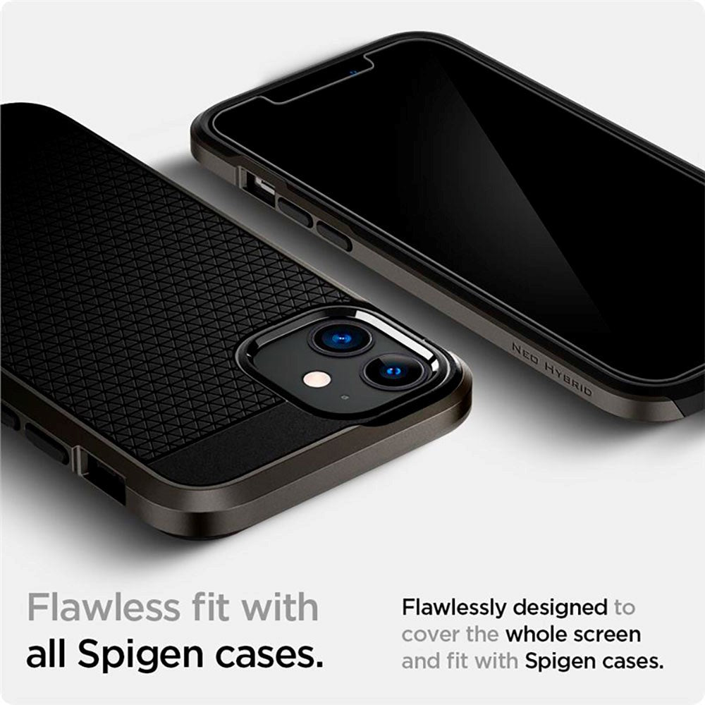 iPhone 12 Mini Spigen EZ Fit Glas.tR Screen Protection 2. Pcs - Case Friendly - Transparent