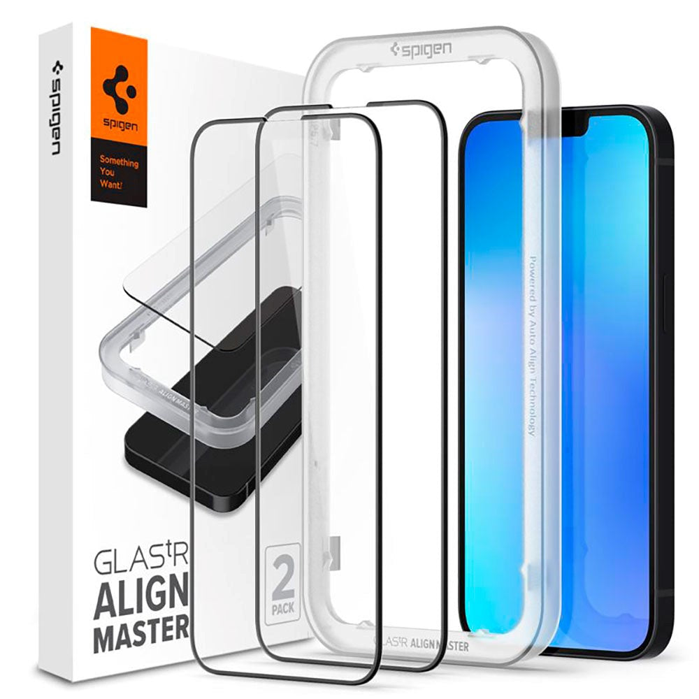 iPhone 16e / 14 / 13 / 13 Pro Spigen Protective Glass 2-Pack - Black Edge