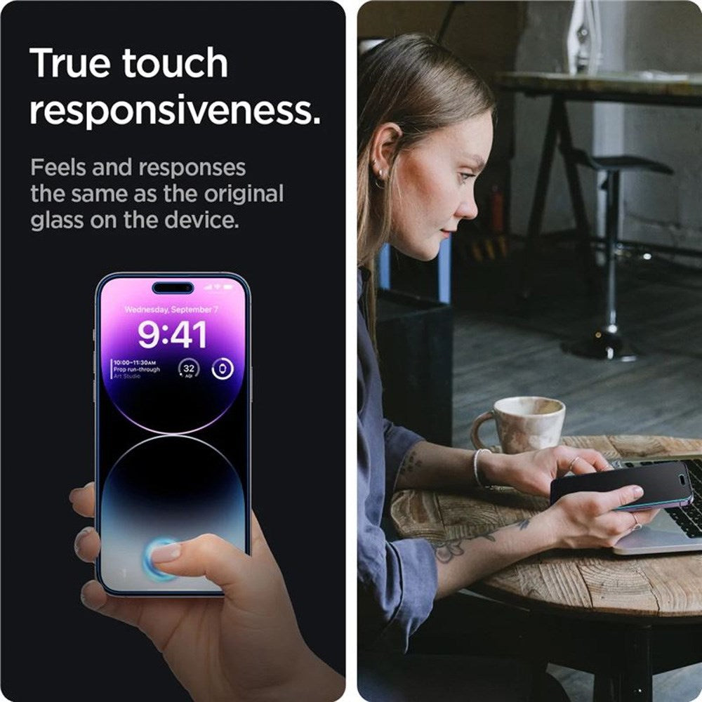iPhone 14 Pro Spigen Privacy EZ Fit Glass Screen Protector - 2 pcs - Privacy Function - Transparent
