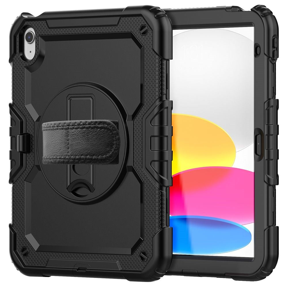 iPad 10.9" (2024/2022) Tech-Protect Solid360 Case w. Protective Film, Hand Holder & Shoulder Strap - Black