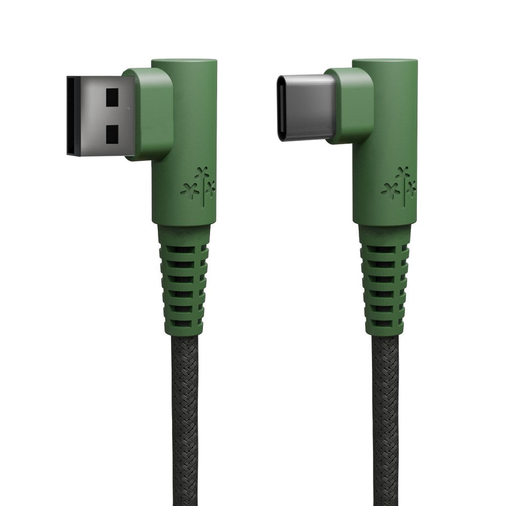 Hune Hiedra USB-A to USB-C Cable with Angled Connector - 1.2m - Green