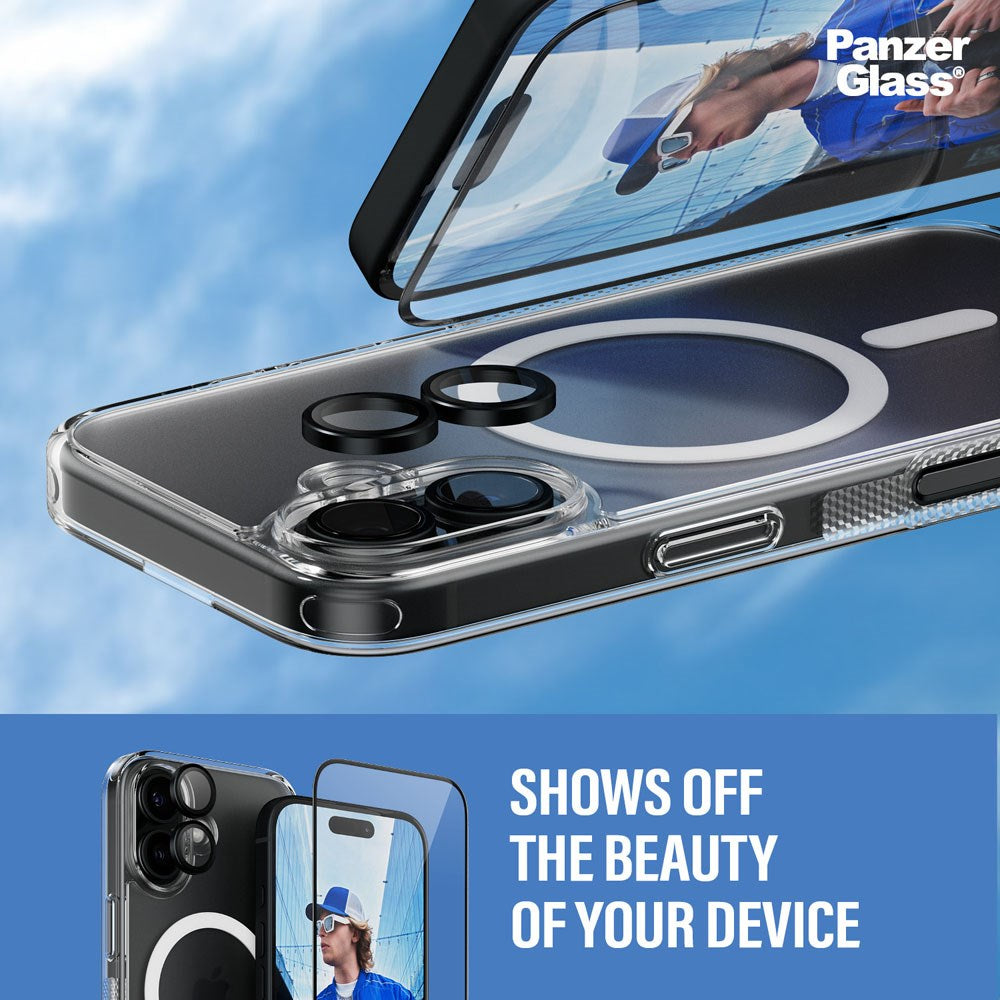 iPhone 16 PanzerGlass 3-i-1 Bundle m. EasyAligner - Screen Protector (UWF) / Case / Camera Protection - Transparent / Black