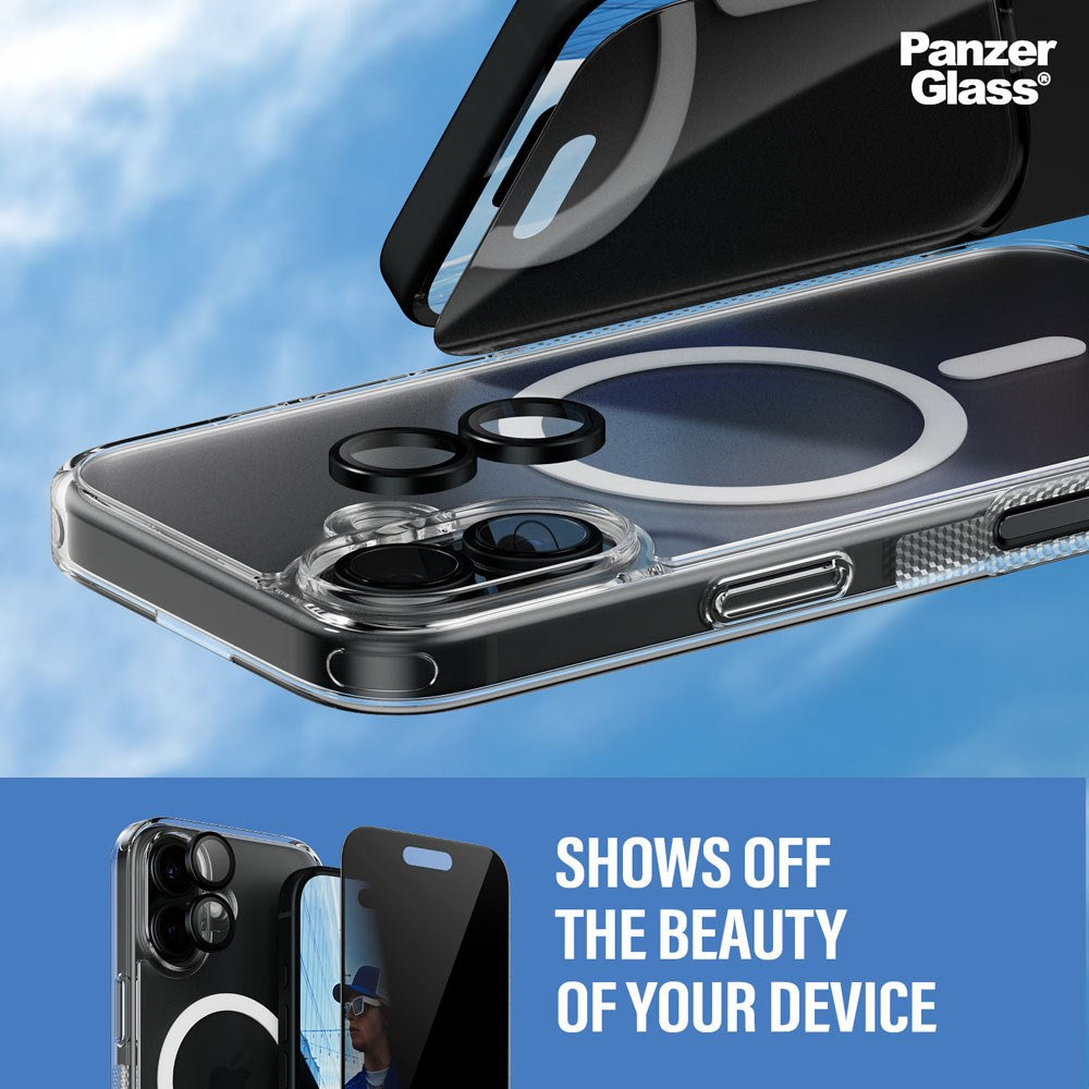 iPhone 16 PanzerGlass 3-i-1 Bundle m. EasyAligner - Privacy Screen Protector (UWF) / Case / Camera Protection - Transparent / Black