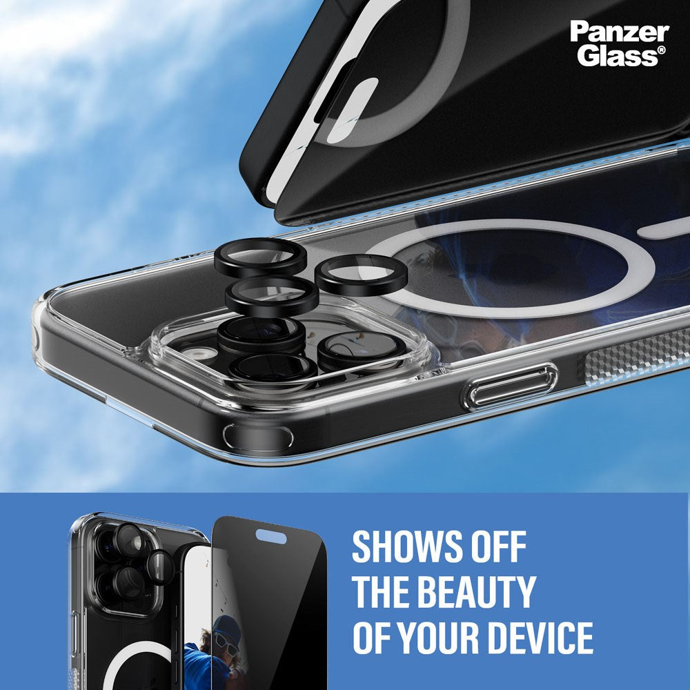 iPhone 16 Pro Max PanzerGlass 3-i-1 Bundle m. EasyAligner - Privacy Screen Protector (UWF) / Case / Camera Protection - Transparent / Black