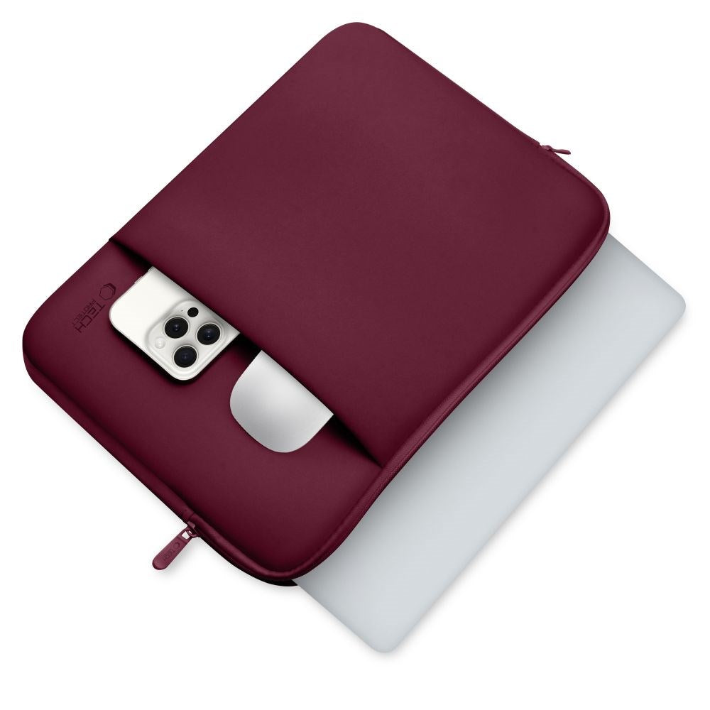 Tech-Protect MacBook / Laptop Neoprene Sleeve 15-16" (36.5 x 25.5 cm) w. Extra Pocket - - Burgundy