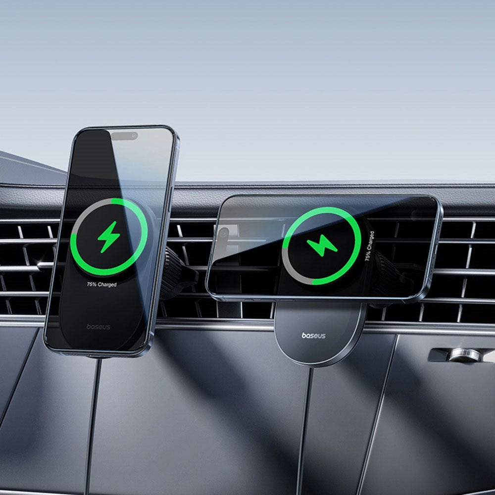 Baseus Magnetic Car Phone Holder with Wireless Charging & Fan - Ventilation Grille - MagSafe Compatible - Black