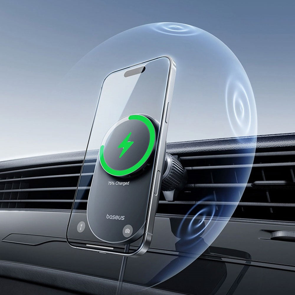 Baseus Magnetic Car Phone Holder with Wireless Charging & Fan - Ventilation Grille - MagSafe Compatible - Black