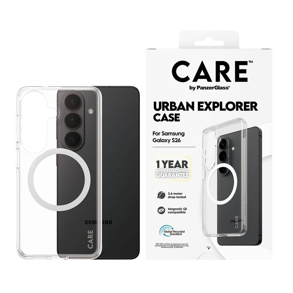 Samsung Galaxy S26 CARE by PanzerGlass Urban Explorer Case - Qi Compatible - Transparent / White