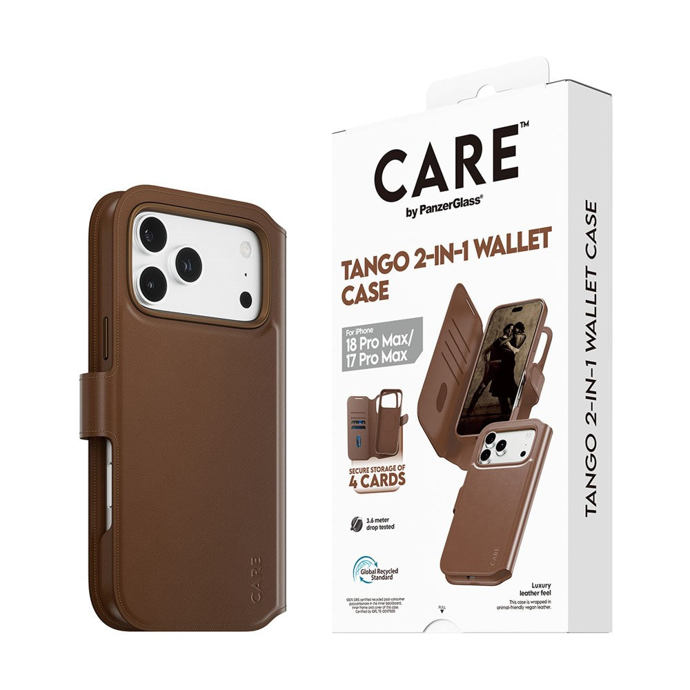 iPhone 18 Pro Max / 17 Pro Max CARE by PanzerGlass Feature Tango 2-in-1 Flip Case with Wallet - MagSafe Compatible - Brown