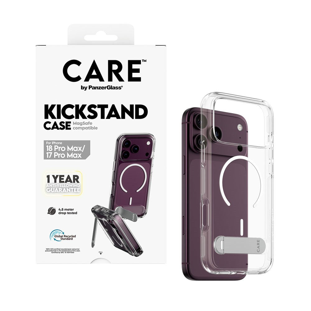 iPhone 18 Pro Max / 17 Pro Max CARE by PanzerGlass Feature Kickstand Case - MagSafe Compatible - Transparent / White