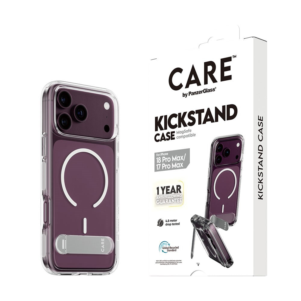 iPhone 18 Pro Max / 17 Pro Max CARE by PanzerGlass Feature Kickstand Case - MagSafe Compatible - Transparent / White