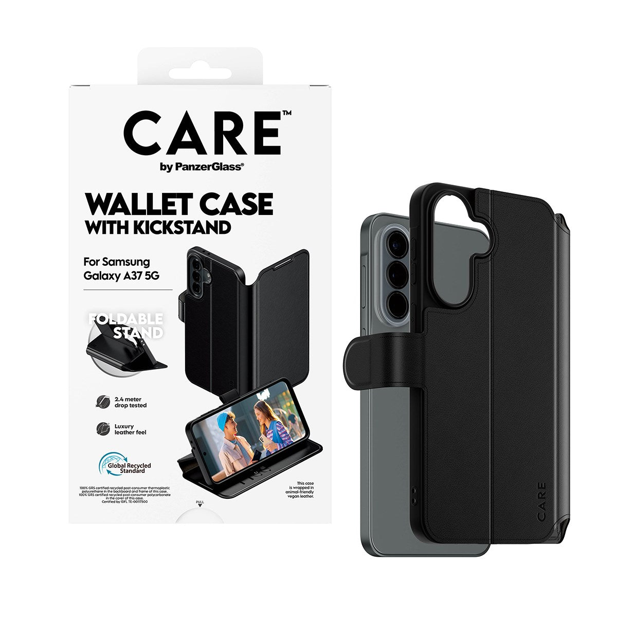 Samsung Galaxy A37 CARE by PanzerGlass Feature Wallet Case with Kickstand - Black