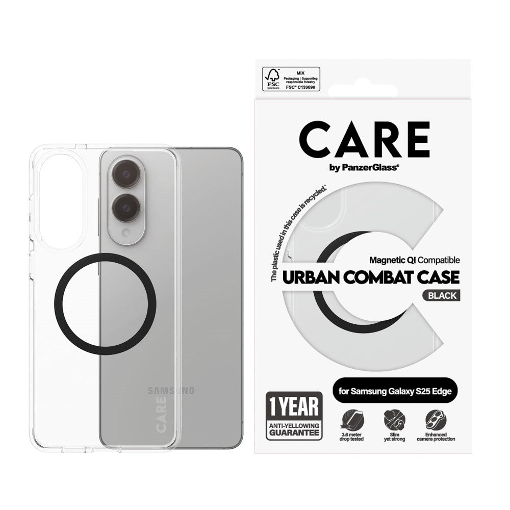 CARE by PanzerGlass Samsung Galaxy S25 Edge FLAGSHIP Urban Combat Case - MagSafe Compatible - Transparent / Black