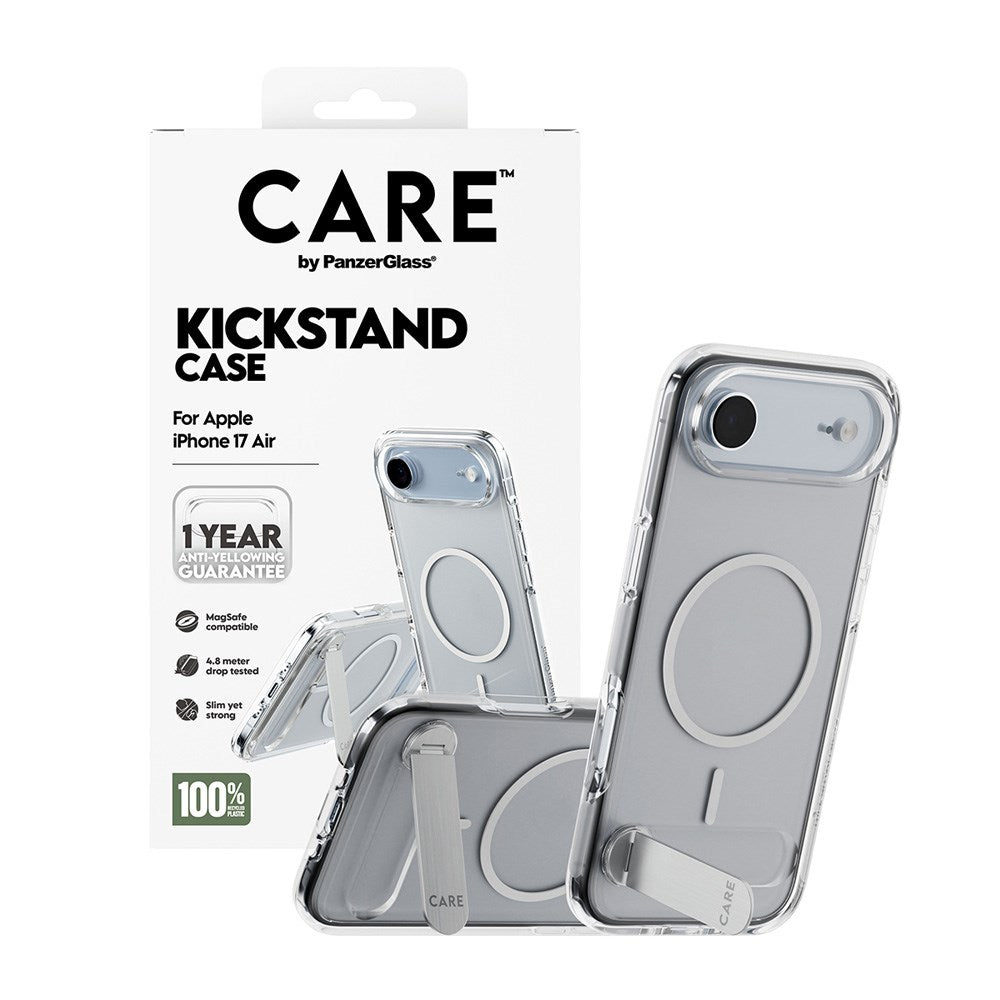 CARE by PanzerGlass iPhone Air Feature Kickstand Case - MagSafe Compatible - Transparent / Silver