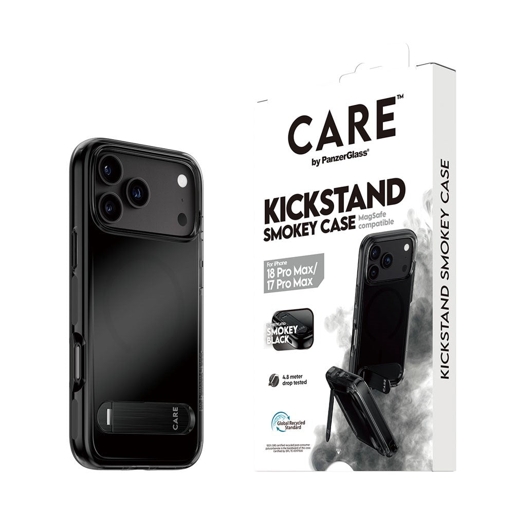 iPhone 18 Pro Max / 17 Pro Max CARE by PanzerGlass Feature Kickstand Case - MagSafe Compatible - Black / Transparent