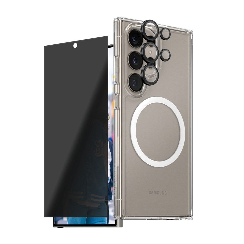 CARE by PanzerGlass Samsung Galaxy S25 Ultra 3-i-1 FLAGSHIP Bundle - Case / Privacy Screen Protector (UWF) / Camera Protection - Transparent / White