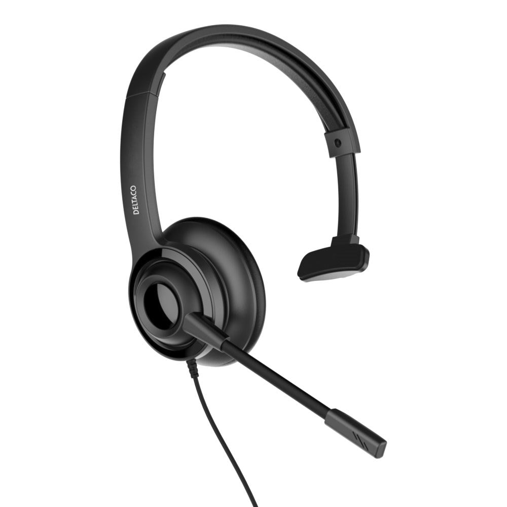 Deltaco Mono Headset with Cable - Black