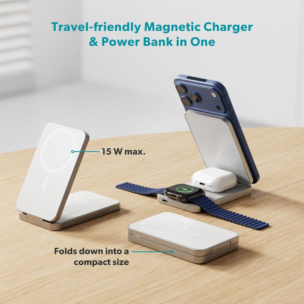 Epico 8000mAh Wireless Powerbank with Stand Function - White
