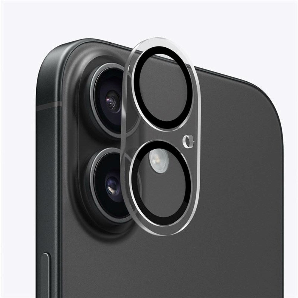 iPhone 16 / 16 Plus Mobile Origin Tempered Glass Camera Lens Protection - Transparent / Black Edge