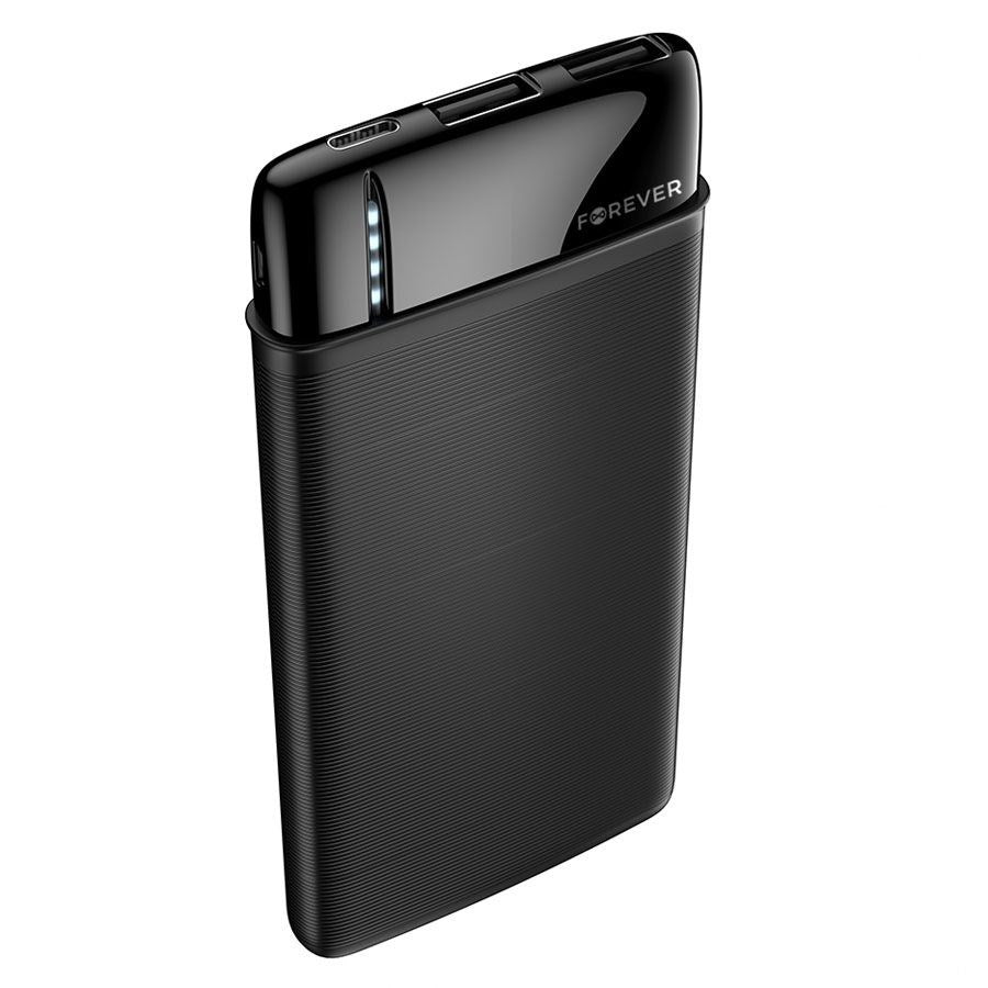 Forever Travel Battery PowerBank 10.000 mAh w. 2x USB-A - Black