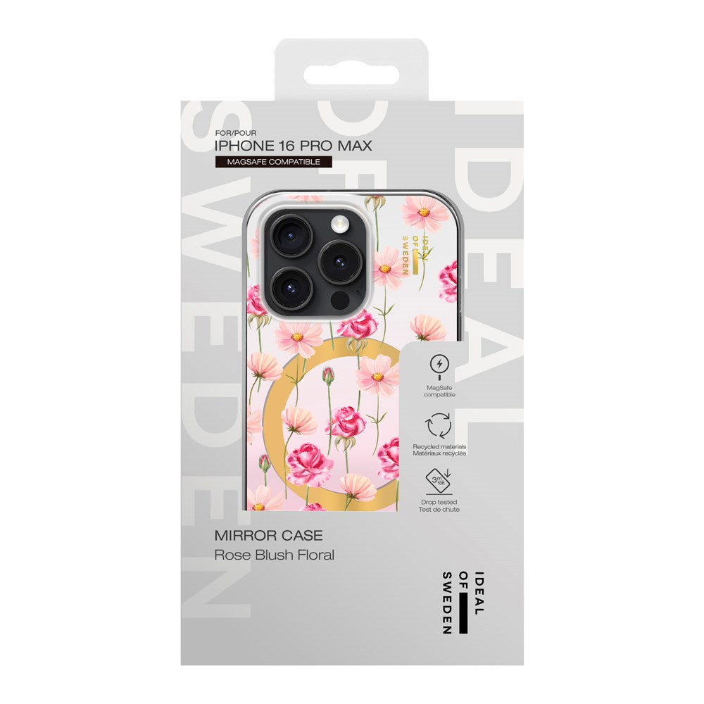 iPhone 16 Pro Max iDeal Of Sweden Mirror Case - MagSafe Compatible - Rose Blush Floral