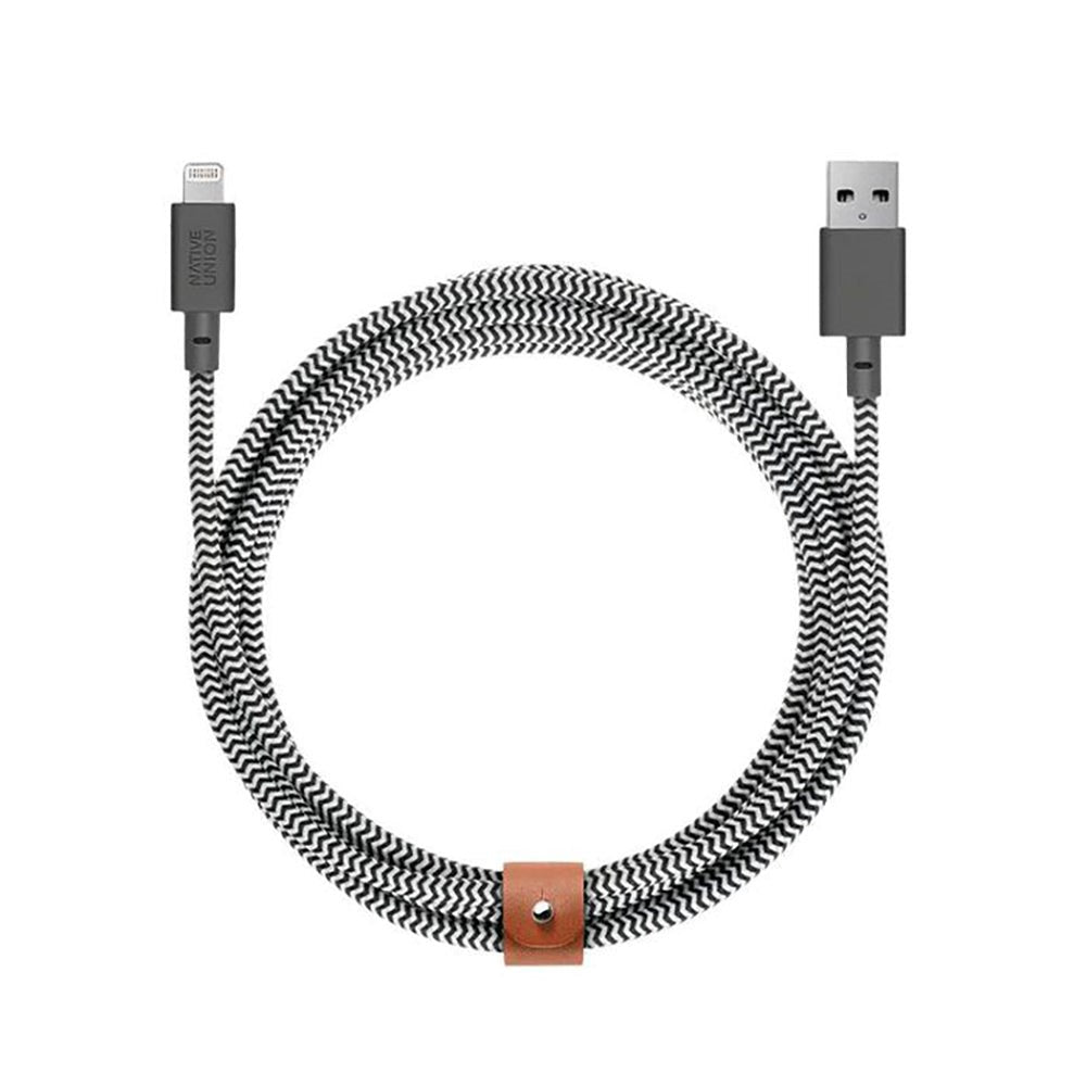Native Union Night Cable USB-A to Lightning with leather buckle 3 meters. - Zebra