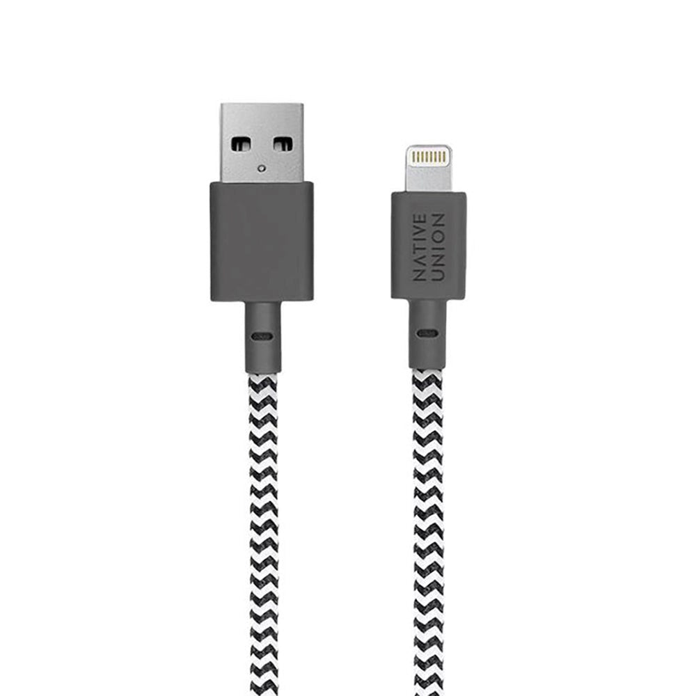 Native Union Night Cable USB-A to Lightning with leather buckle 3 meters. - Zebra