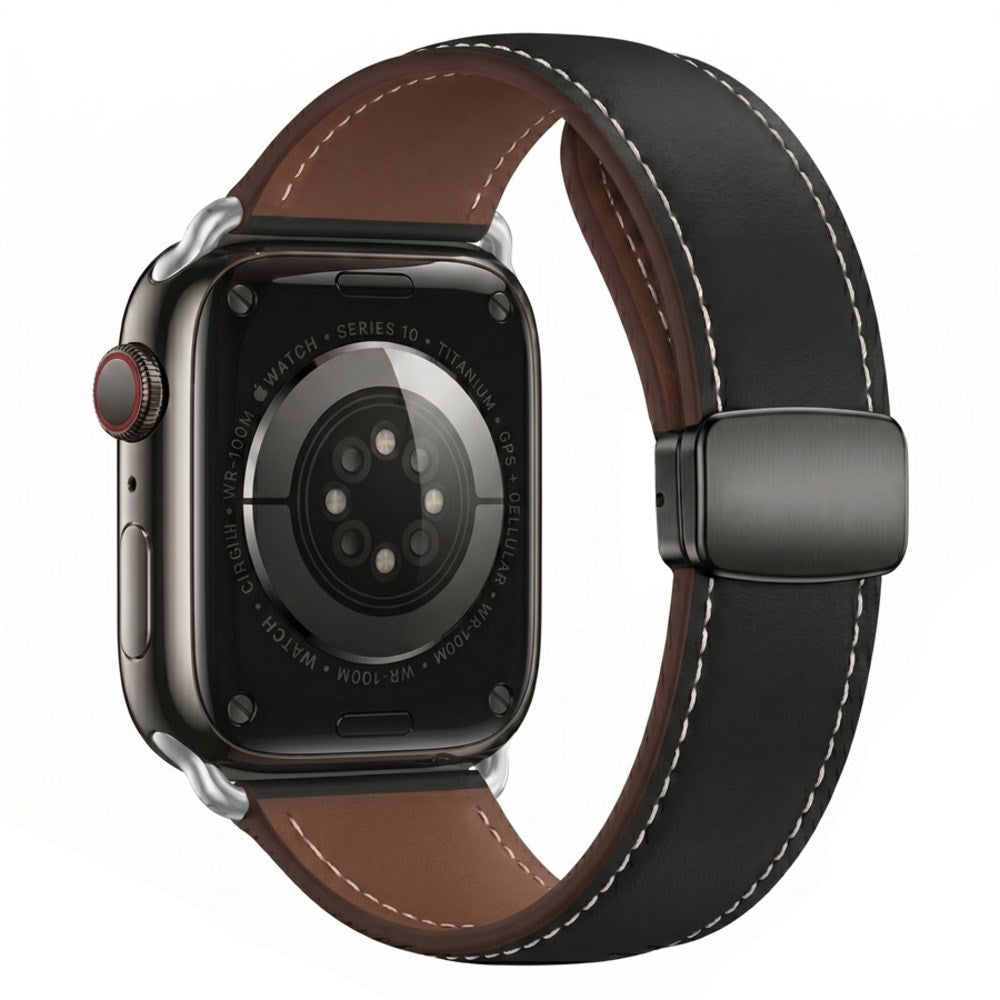 Apple Watch (42/44/45/46/49 mm) Lippa Magnetic Artificial Leather Strap - Black