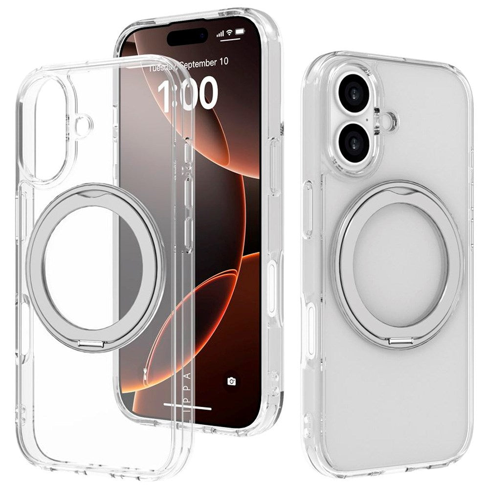 iPhone 17 Lippa Hybrid Plastic Case with 360 Rotating Kickstand - MagSafe Compatible - Transparent / Silver