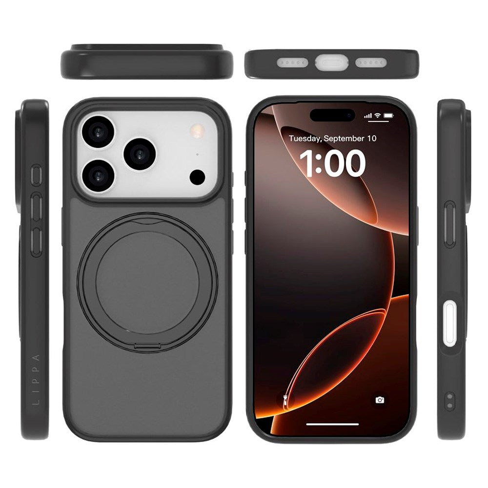 iPhone 17 Pro Lippa Hybrid Plastic Case with 360 Rotating Kickstand - MagSafe Compatible - Matte / Black