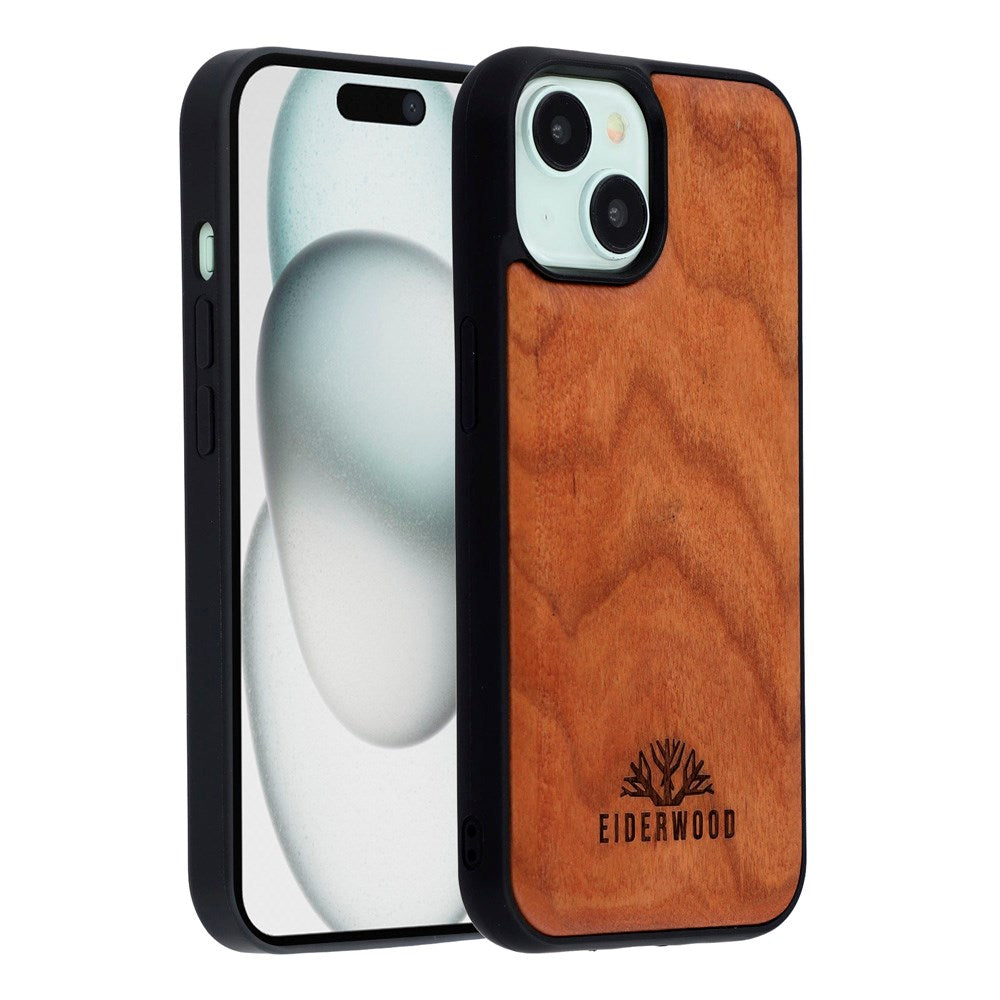 EIDERWOOD iPhone 15 Magnetic Wood Case - MagSafe Compatible - Cherry Wood
