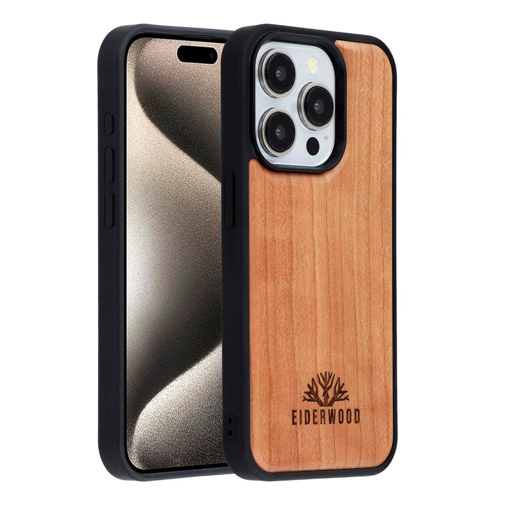 EIDERWOOD iPhone 15 Pro Magnetic Wood Case - MagSafe Compatible - Cherry Wood