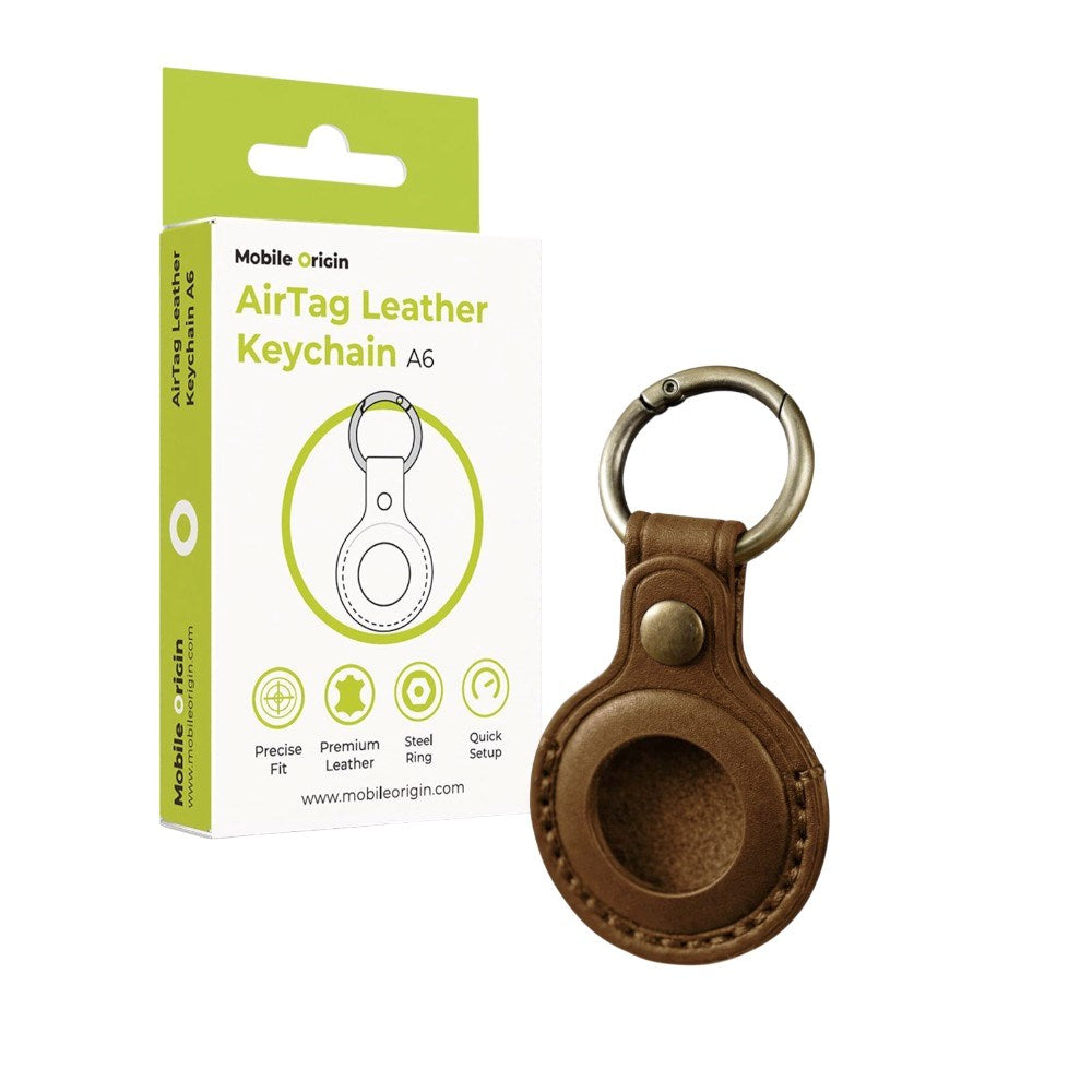 AirTag 1. & 2. Gen. Mobile Origin Genuine Leather Cover w. Keychain - Brown